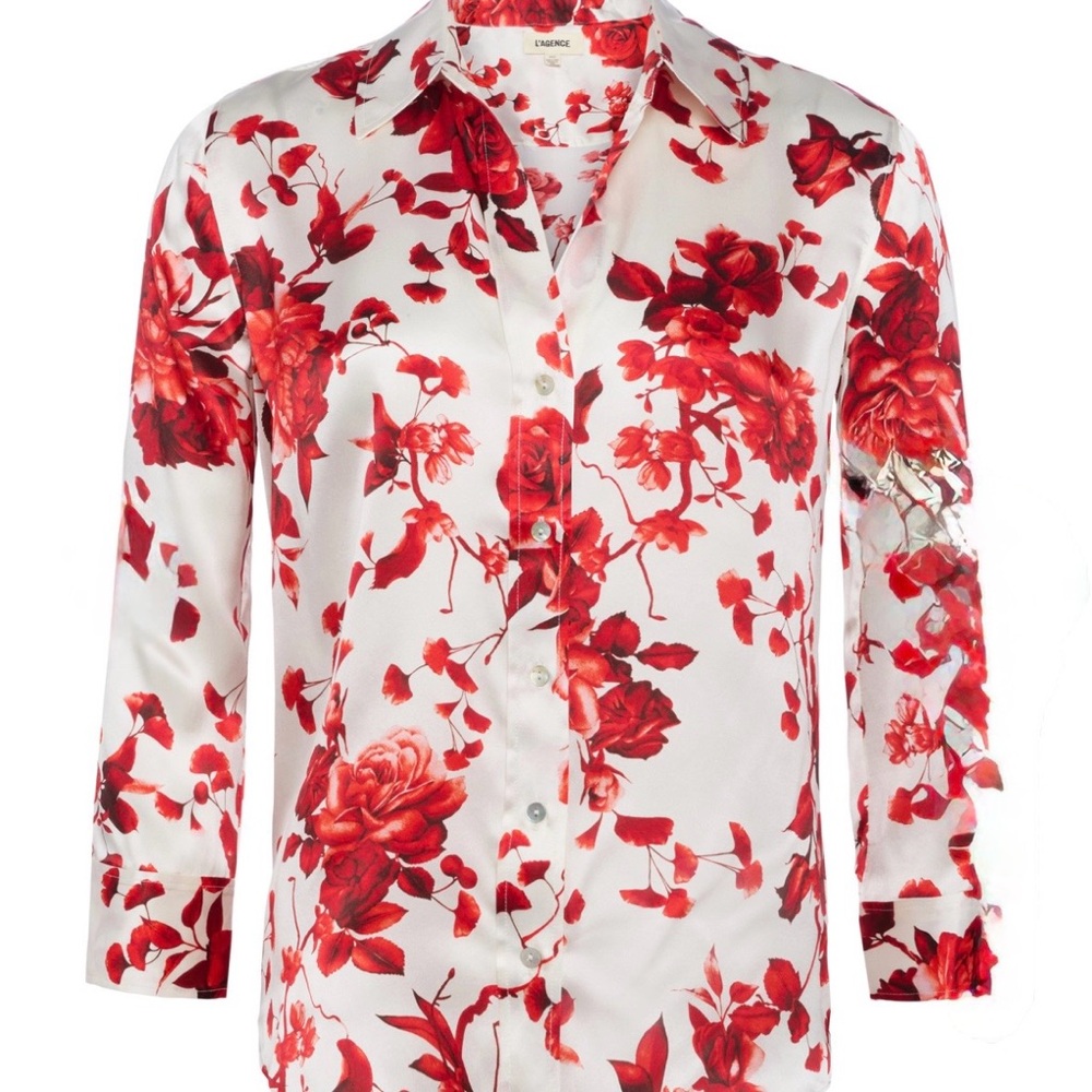 L’Agence Dani Silk Floral Red and White Blouse size XS - Picture 4 of 13